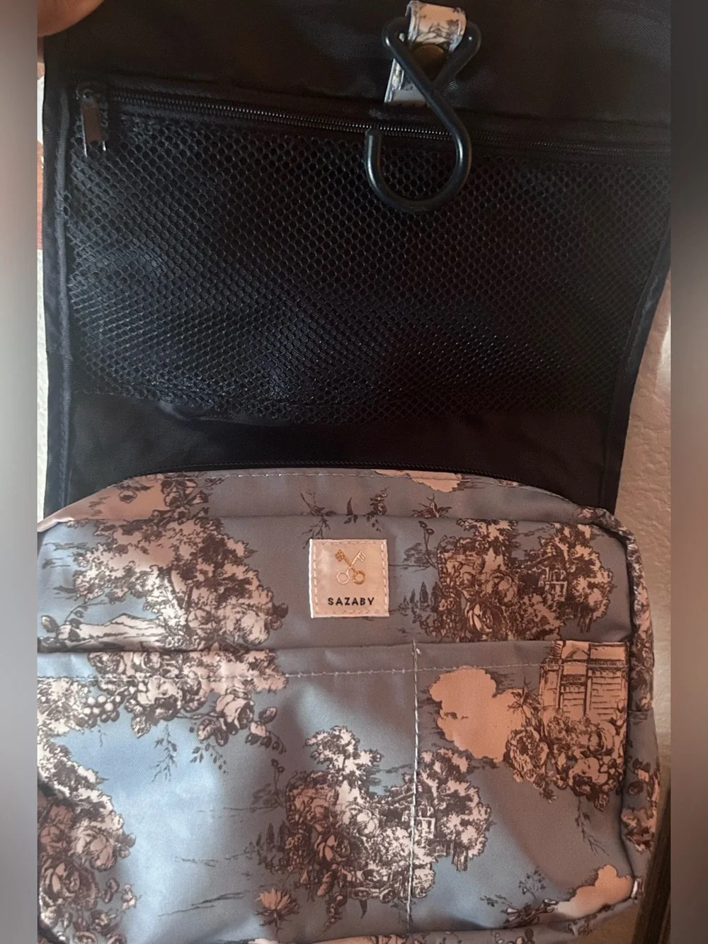 Sazaby Blue Floral Toile Cosmetic Pouch